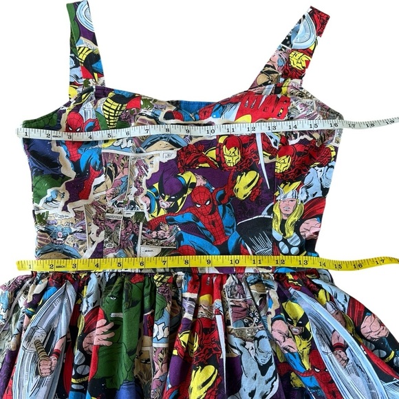 VTG Marvel Comics Fit and Flare Mini Skater Dress Spider-Man Hulk Thor Colorful - Picture 14 of 16